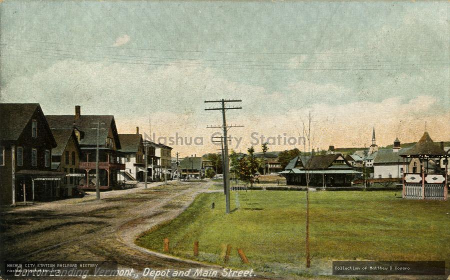 Postcard: Barton Landing, Vermont, Depot and Main Street